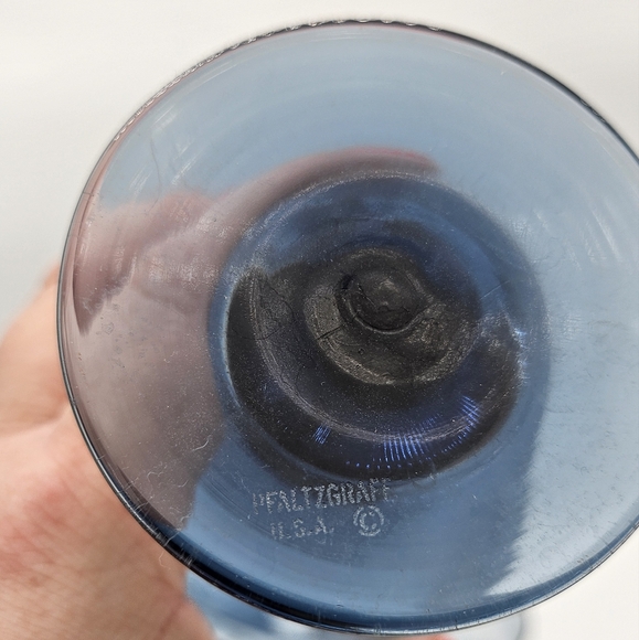6- Pfaltzgraff Yorktowne Blue Etched Water Wine Goblets Glasses 12 oz (#290) - Picture 4 of 6